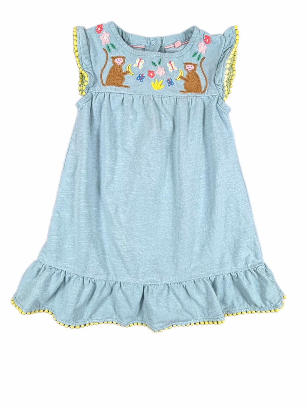 BABY BODEN Pretty Appliqué Monkey Blue Dress - 18-24M